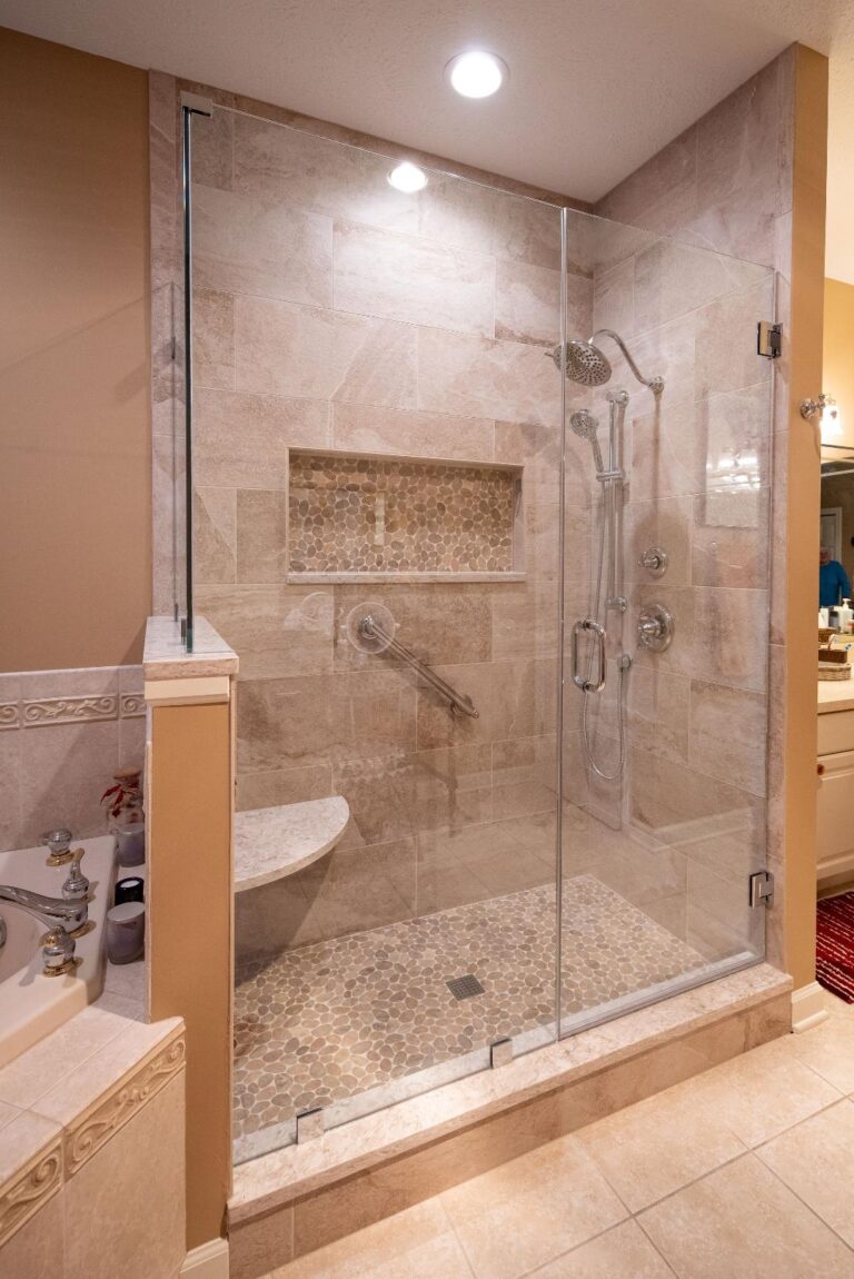 large glass shower in bathroom remodel