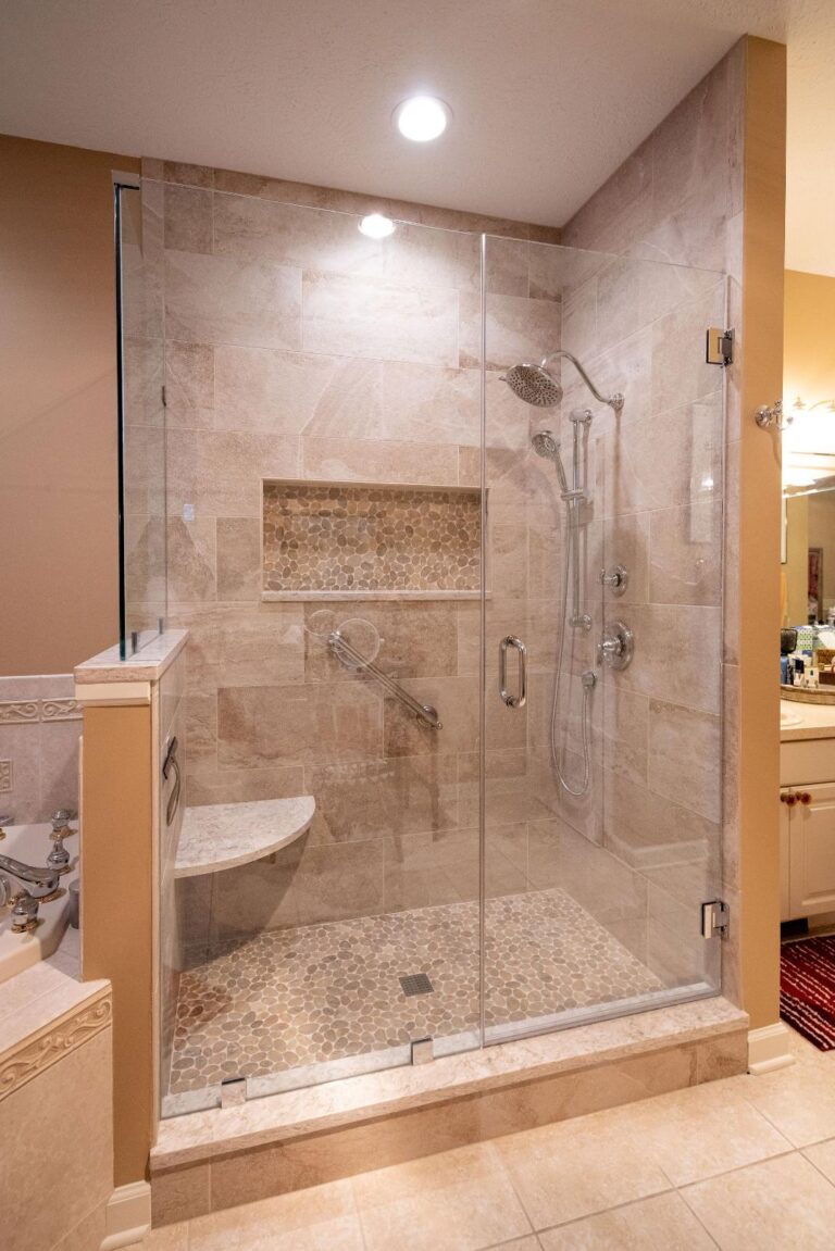 large glass shower in bathroom remodel