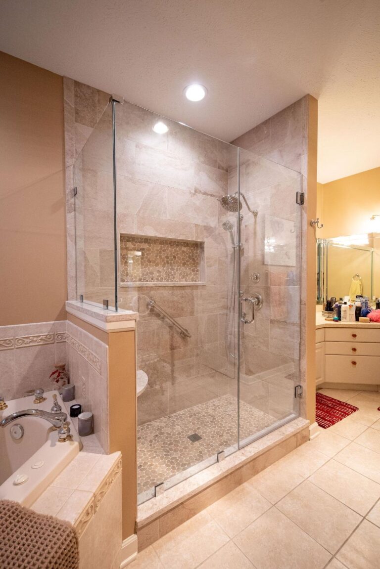 large glass shower in bathroom remodel