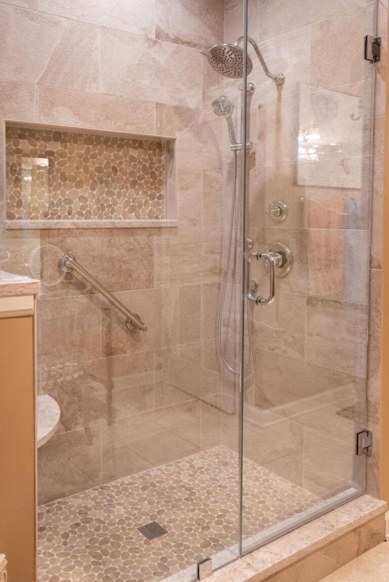 large glass shower in bathroom remodel