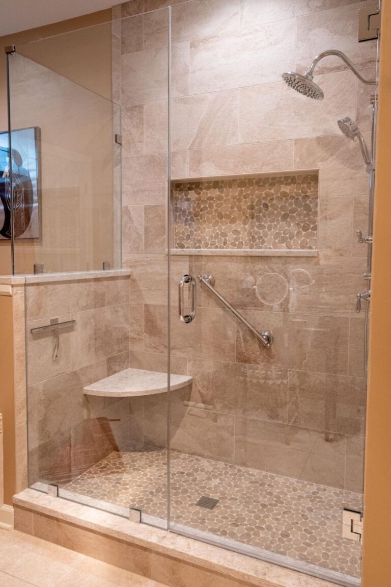 large glass shower in bathroom remodel