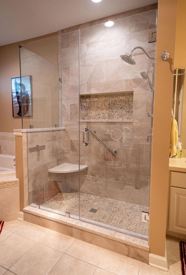 large glass shower in bathroom remodel